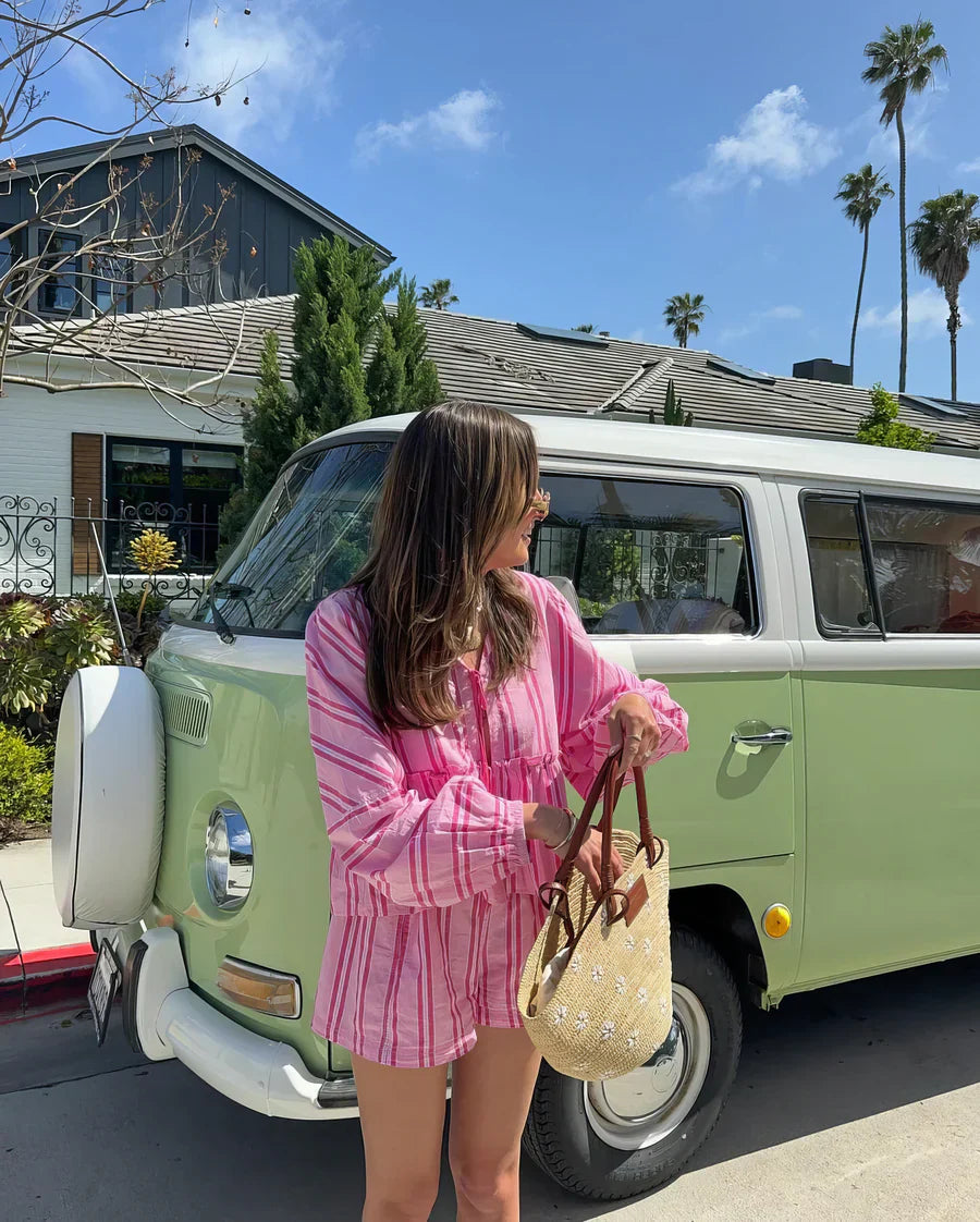 Dámský Dvoudílný Set - Pruhovaná Volná Košile a Šortky s Elastickým Pasem